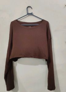 Brown Cropped Long Sleeve Top