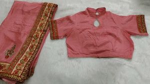 Elegant Pink Embroidered Silk Saree