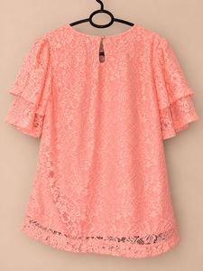 Peach Lace Ruffle Sleeve Top