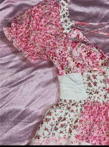 Light Pink Floral Tiered Mini Dress