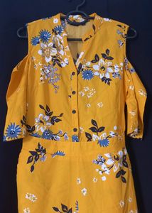 Yellow Floral Cold Shoulder Jumpsuit