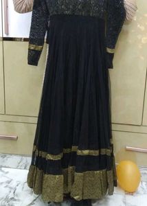 Elegant Black &amp; Gold Anarkali Dress