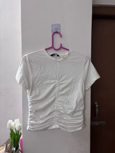 Chic Ruched White T-Shirt
