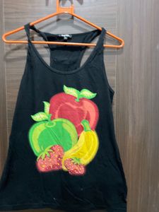 Black Fruit Print Tank Top