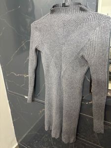 Gray Ribbed Knit Mini Dress