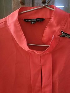 Coral Zipper Accent Blouse