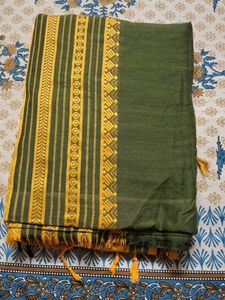 Green &amp; Gold pure  begampuri khadi cotton saree wi