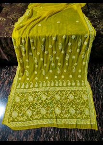 Elegant Yellow pure georgette chikankari Saree