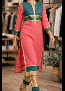 Beautiful Pink Kurti with Teal Embellishment