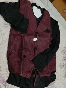 Boys Maroon & Black Kurta Set
