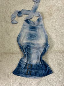 Denim Print Halter Mini Dress