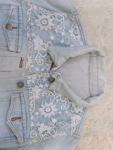 Light Wash Denim Jacket with Lace