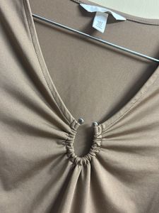 Brown Long Sleeve V-Neck Top