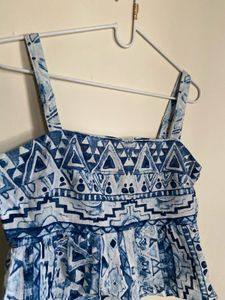 Blue Geometric Print Peplum Top