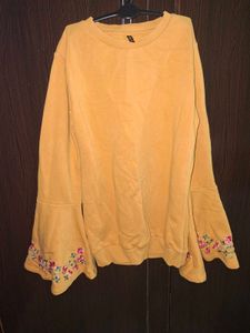 Mustard Yellow Embroidered Bell Sleeve Sweatshirt