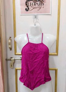 Vibrant Pink Crinkle Halter Top