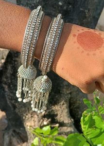 Elegant Silver Jhumki Latkan Kada Pair