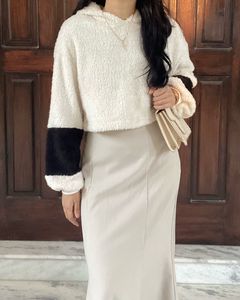 Korean Cozy Fleece Cropped Hoodie