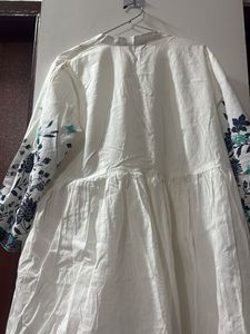 White Kurta with Embroidered Sleeves
