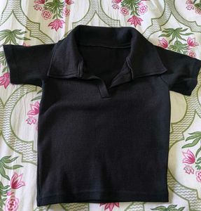 Chic Black Ribbed Polo tank/ crop top