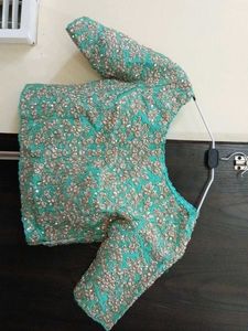 Exquisite Embroidered Teal Saree blouse only