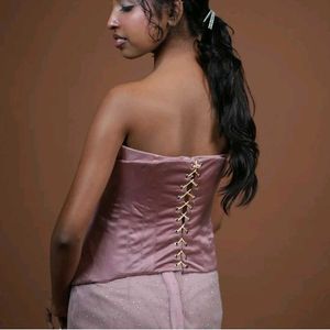 Stylish Pink Corset Top &amp; Sheer skirt Set