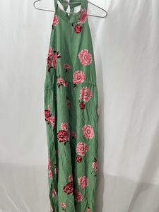 Green Floral Halter Maxi Dress
