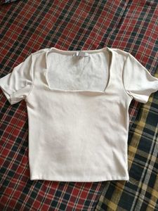 Cream Square Neck Ribbed Crop Top