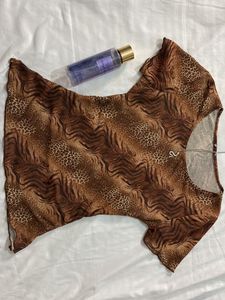 Brown Animal Print Vintage Top