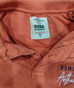Orange Polo Shirt with "Finest Make" Print