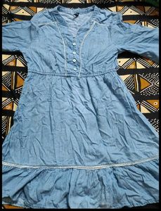 Denim Dress with White Trim