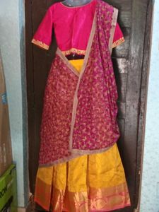 1-TimeUsed Elegant YellowLehengaWith PinkBorder+Bl
