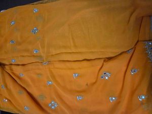 Orange Saree with Mirror Work