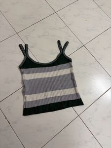 Striped Ribbed Tank Top with Cutout Sleeves