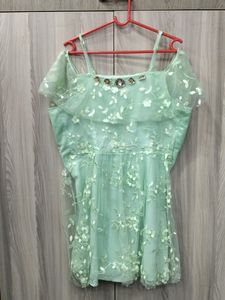 Mint Green Net Off-shoulder Frock
