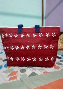 Maroon Tote Bag with Floral Embroidery