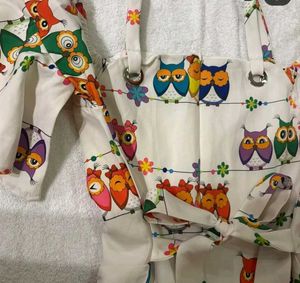 Cute Owl Print Cold Shoulder Dress