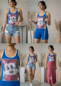 Sparkly Mickey Mouse Graphic Blue Tank Top