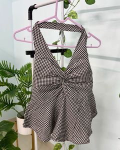 Completely New Black Gingham Halter Top