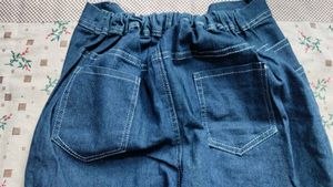 Blue Denim Flare Pants with Pockets
