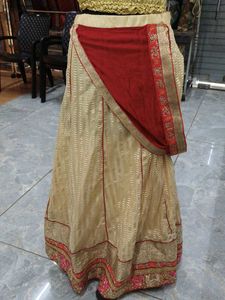 Elegant Cream & Red Lehenga only, not choli