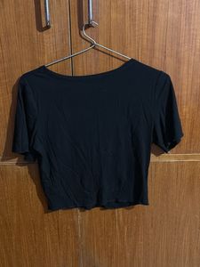Black Cropped Button-Up Top