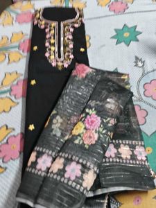 new unstiched Embroidered Black Kurta Fabric