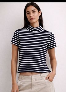Striped Mock Neck T-Shirt