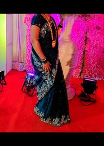 morpankhi colour Saree with blause hand work silve