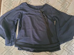 Navy Blue Bell Sleeve Top