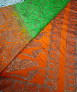 Green Cotton Blend Saree