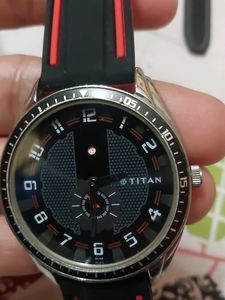 Titan Watch with Black &amp; Red Strap