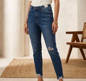 Ripped High-Waisted Blue Jeans