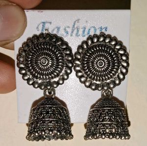 Oxidized Silver Jhumka Earrings